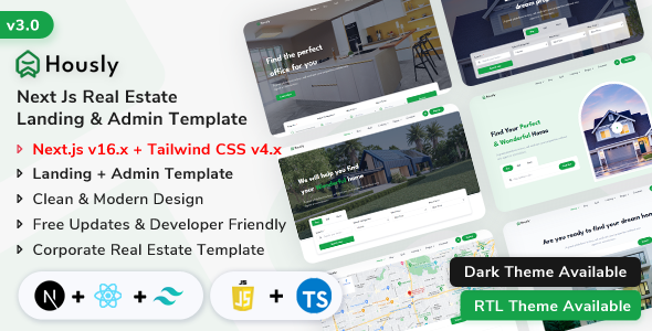 Hously - NextJs Real Estate Landing & Admin Dashboard Template (Javascript + Typescript)