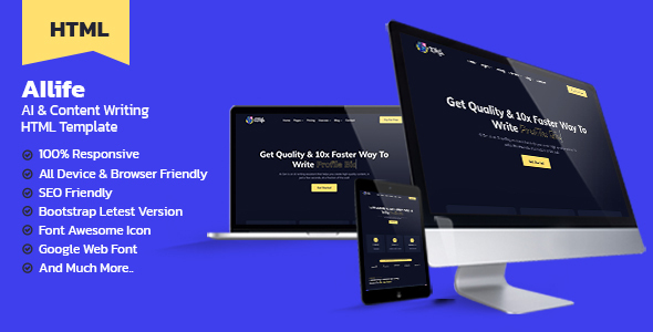 AIlife - AI Content Generator & Writing HTML Template