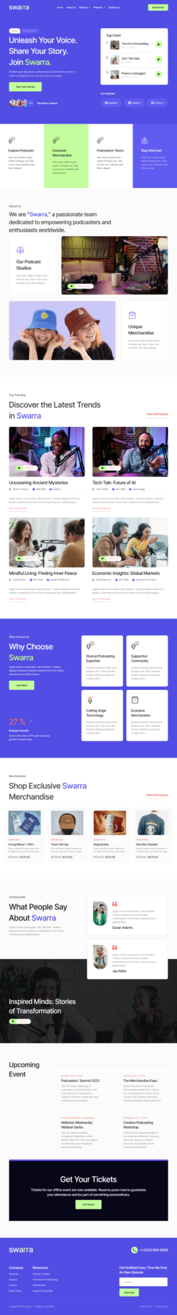 Swarra - Podcast Streaming & Merchandise Store Template Kit
