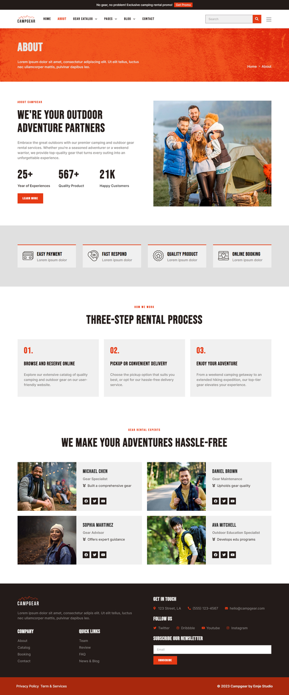 Campgear - Camping & Outdoor Gear Rental Elementor Pro Template Kit