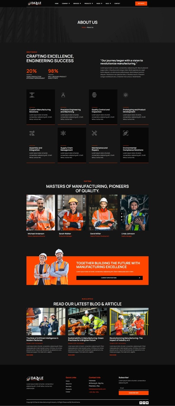 Dazzle - Manufacturing & Factory Elementor Pro template Kit