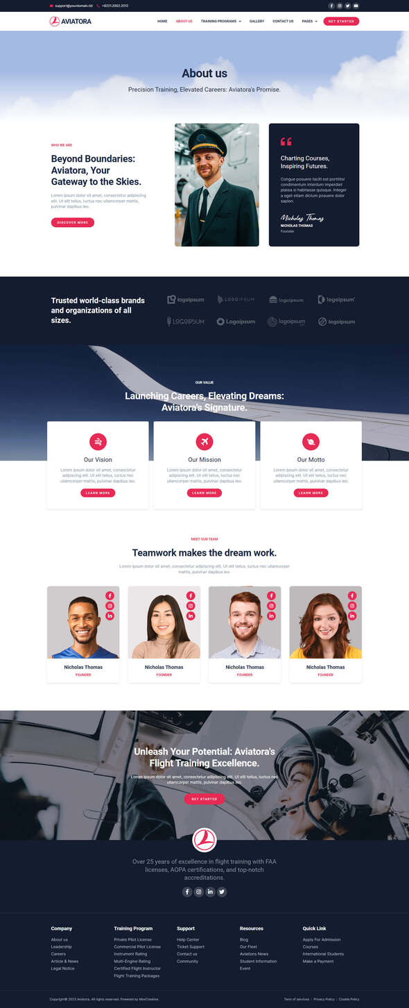 Aviatora - Aviation & Flight School Elementor Pro Template Kit