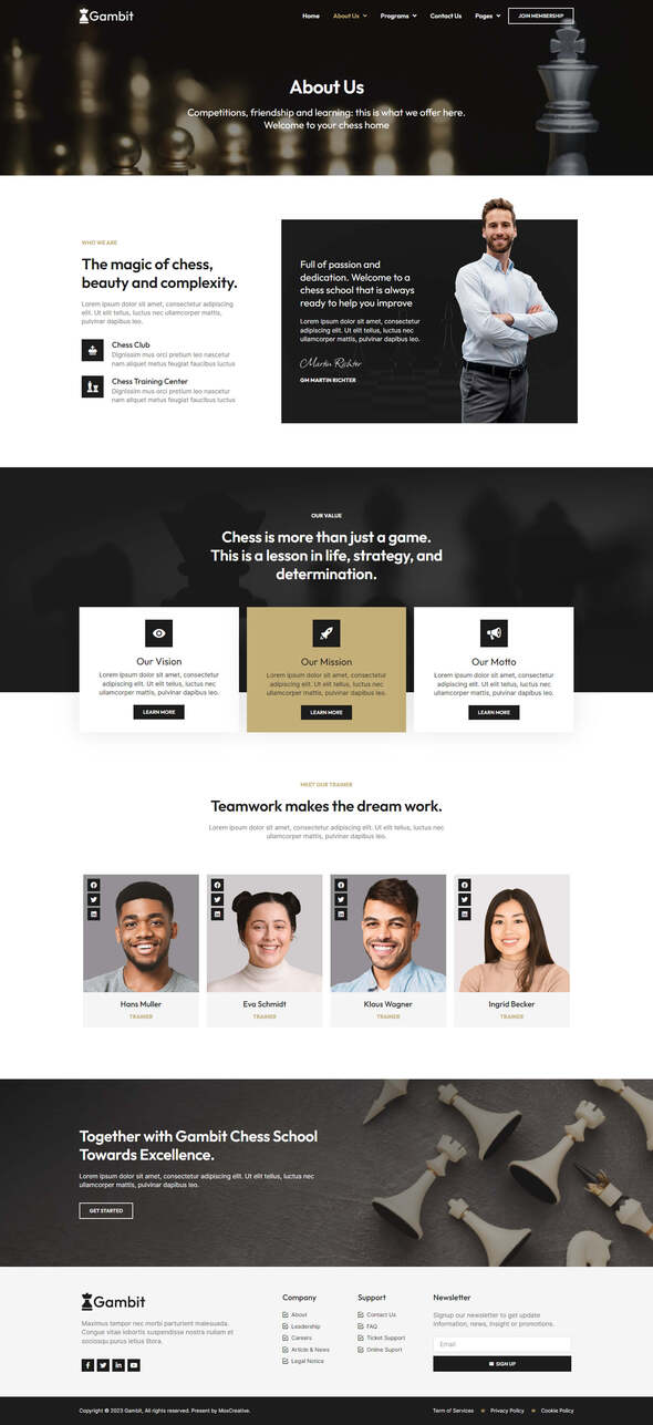Gambit - Chess Club Courses & Training Elementor Template Kit