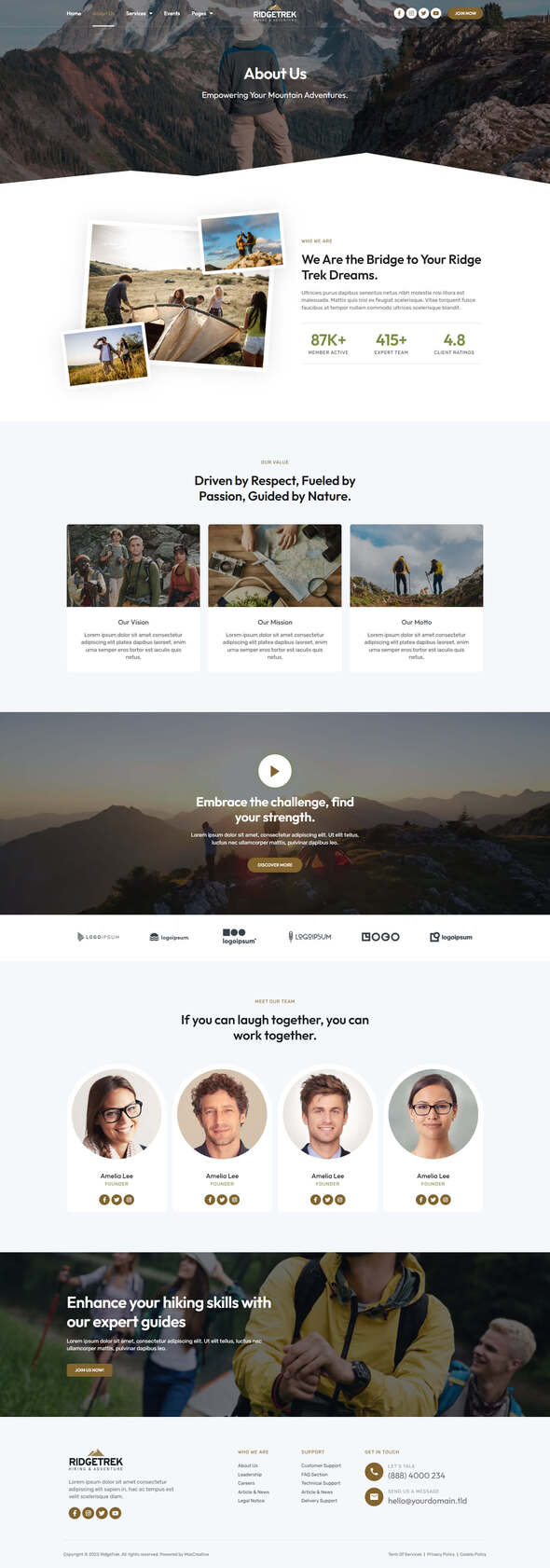 RidgeTrek - Hiking & Adventure Elementor Template Kit
