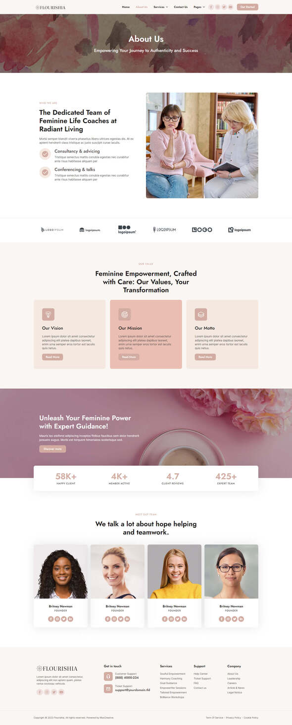 Flourishia - Feminine Business Coaching Elementor Pro Template Kit
