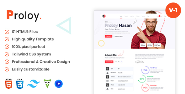 Proloy - Tailwind Personal Portfolio/CV HTML Template