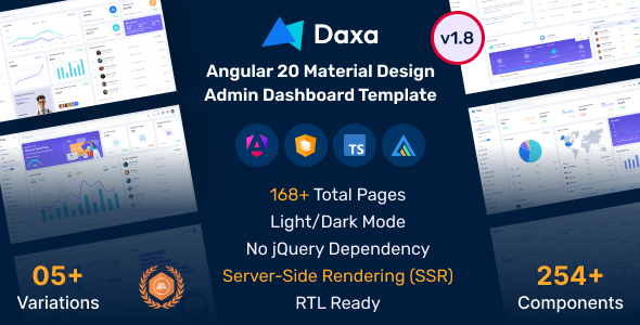Product preview supplied for Daxa - Angular 20 Material Design Admin Dashboard Template + SSR
