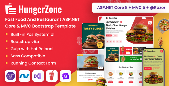 HungerZone - Fast Food And Restaurant ASP.NET Core & MVC Bootstrap Template