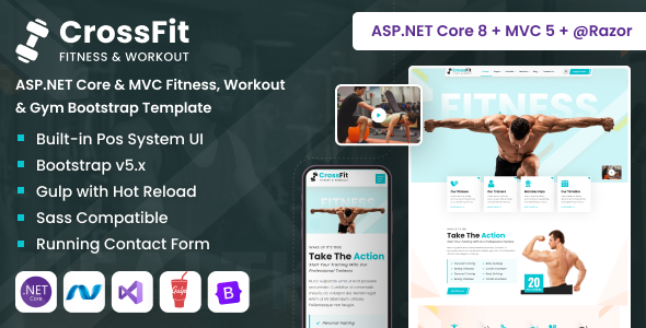 Preview image for CrossFit - ASP.NET Core & MVC Fitness, Workout & Gym Template
