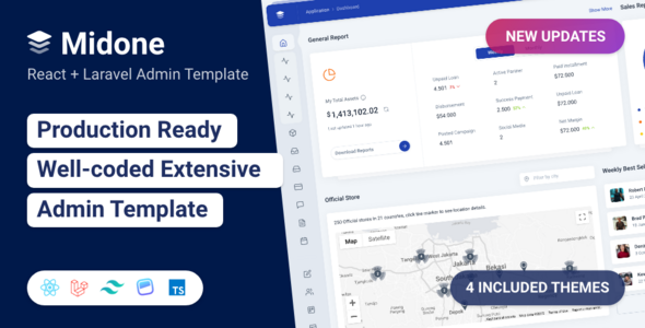 Midone - Tailwind CSS React & Laravel Admin Dashboard Template + HTML Version