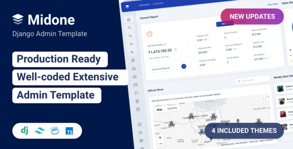 Midone - Tailwind CSS Django Admin Dashboard Template + HTML Version