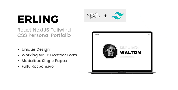 Erling - Tailwind CSS Personal Portfolio React NextJS Template listing image