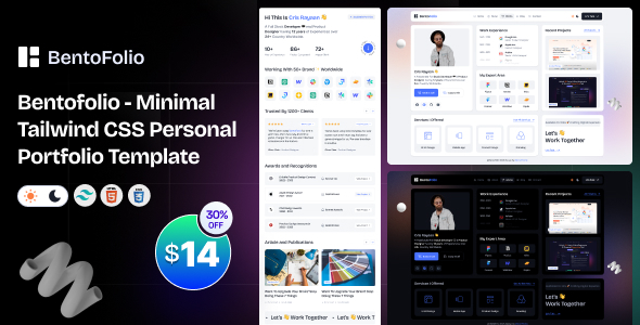 Bentofolio - Minimal Tailwind CSS Personal Portfolio HTML5 Template