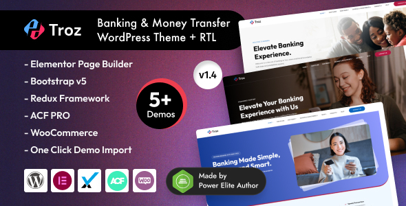 Troz - Banking, Money Transfer & Finance Elementor WordPress Theme