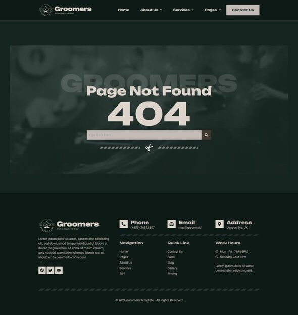 Groomers - Barbershop & Hair Salon Elementor Template Kit