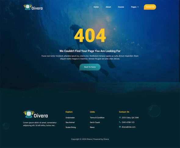 Product preview supplied for Divera - Diving School & Tours Elementor Template Kit