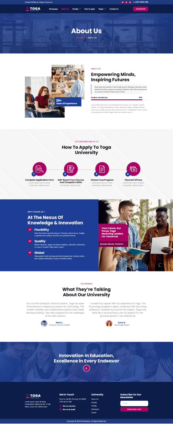 Toga - University & College Elementor Pro Template Kit