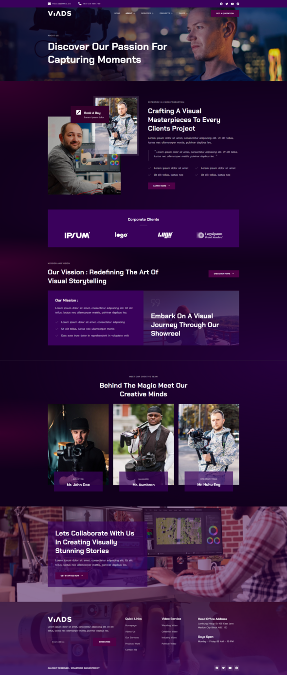 Viads - Videographer Agency Elementor Template Kit