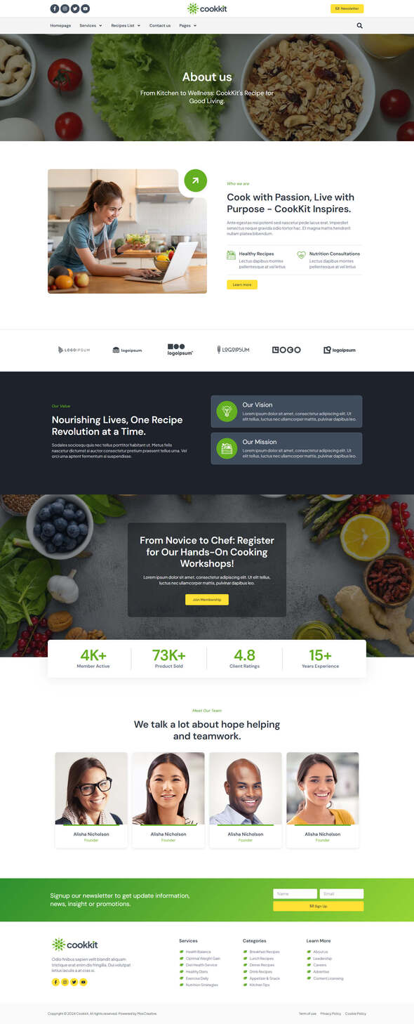 Cookkit - Food Recipe & Nutrition Service Elementor Pro Template Kit