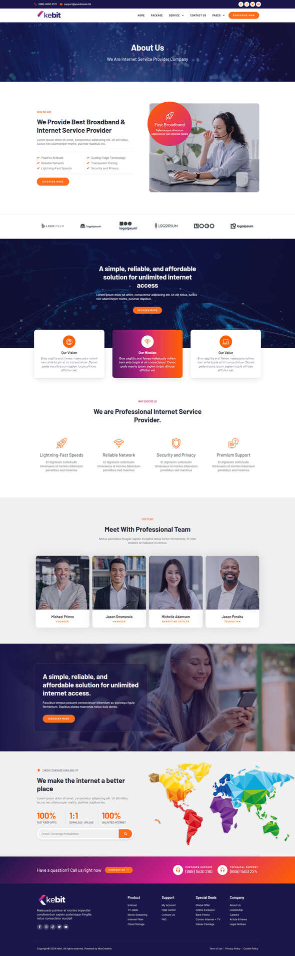 Kebit - Broadband & Internet Service Provider Elementor Pro Template Kit