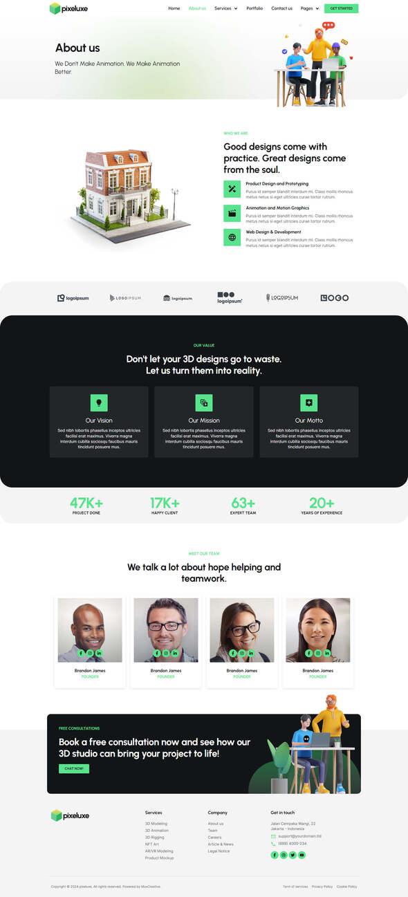 Preview image for Pixeluxe - 3D Design Studio Elementor Pro Template Kit