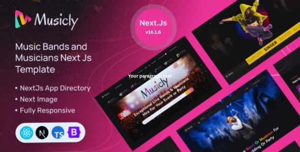 Preview image for Musicly - Music Bands and Musicians Next Js Template