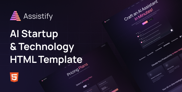 Product preview supplied for Assistify - AI Startup and Technology HTML Template