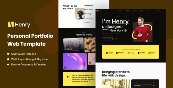 Henry - Personal Portfolio Website XD Template