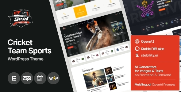 Spin - Cricket Team Sports WordPress Theme + Online Store