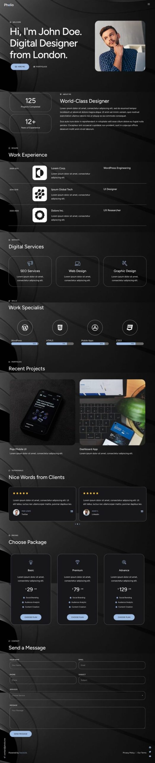 Pholio - Personal Portfolio & Resume Elementor Template Kit