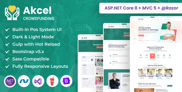Preview image for Akcel - Crowdfunding & Charity ASP.NET Core & MVC Bootstrap Template