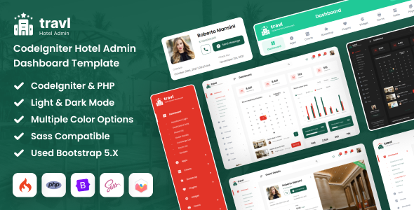 Preview image for Travl - CodeIgniter Hotel Admin Dashboard Template
