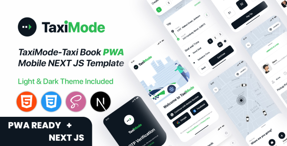 TaxiMode | Taxi Booking NextJS Mobile Template + PWA Ready + Light & Dark Mode