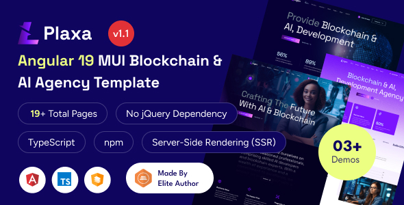 Plaxa - Angular 19+ Blockchain & AI Startup Template product preview