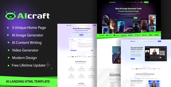 Product preview supplied for AIcraft - AI Application & Generator HTML Template