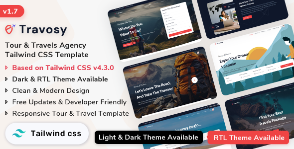 Travosy - Tailwind CSS Tour & Travel Agency HTML 5 Template