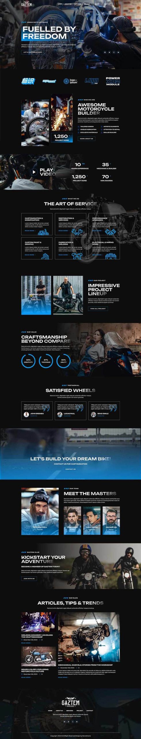 Gaztem - Custom Motorcycle Garage Elementor Template Kit