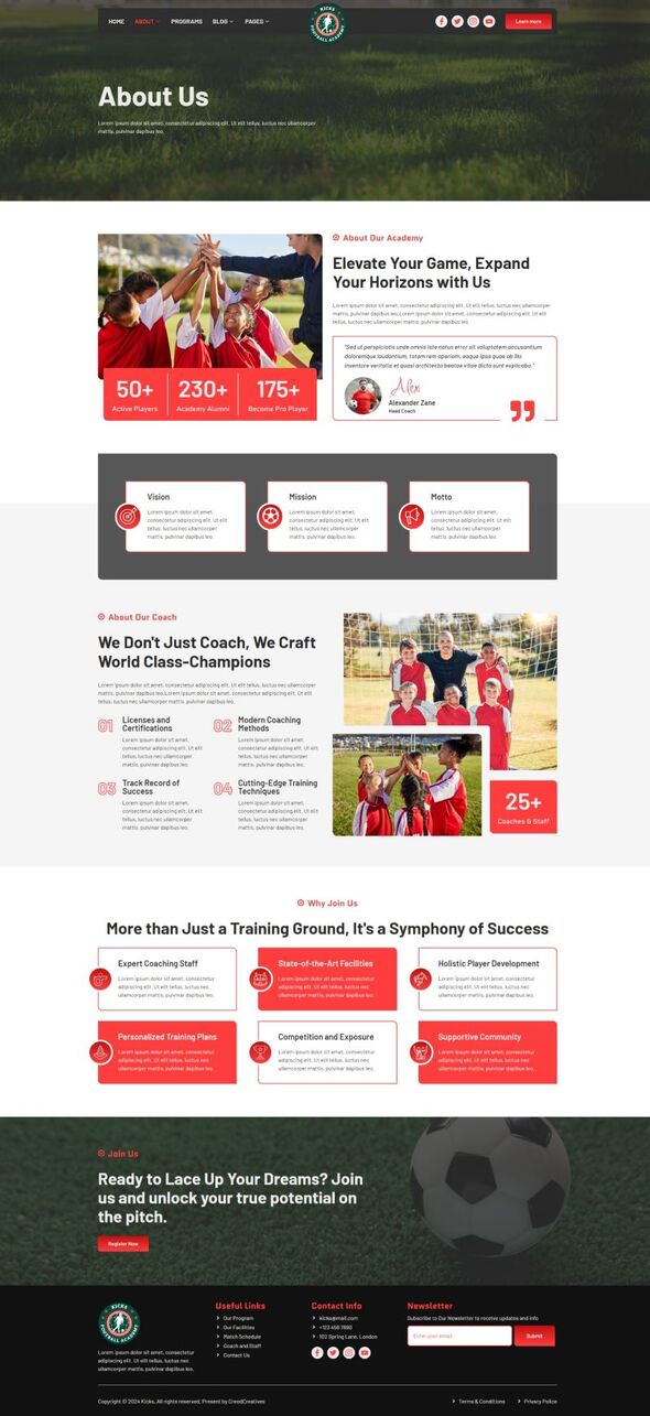 Kicks - Football Academy Elementor Template Kit