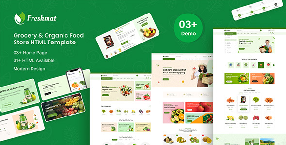 Product preview supplied for Freshmat - Grocery & Organic Food Store HTML Template