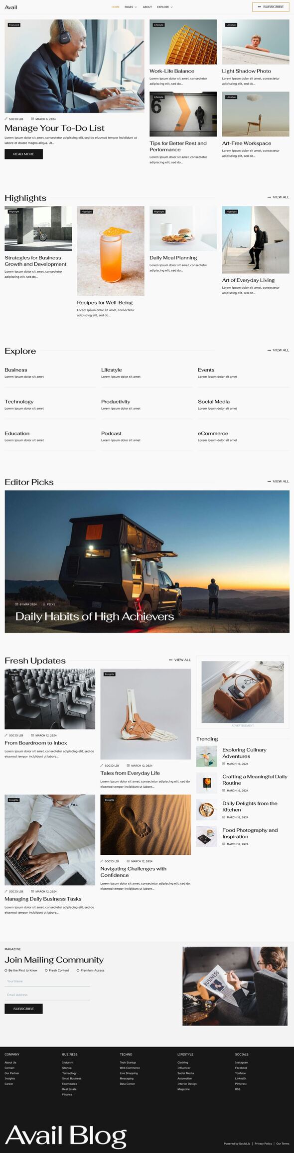 Avail - Modern Blog & Magazine Elementor Template Kit