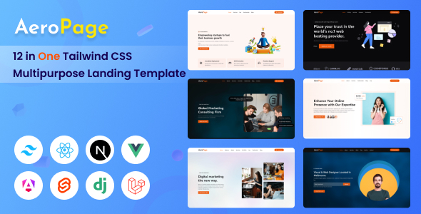AeroPage - 12 in 1 Tailwind CSS Multipurpose Landing Template