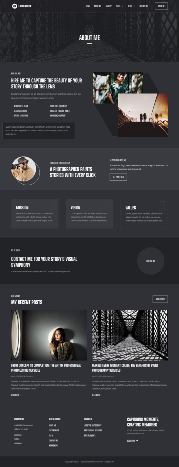 Lightlancer - Photographer Elementor Pro Template Kit