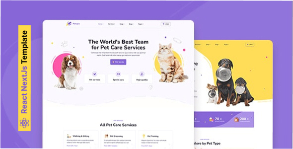Product preview supplied for Petopia – Pet Care Service React NextJs Template