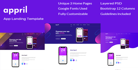 Appril - app landing PSD Template product preview