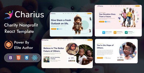 Charius  - Charity Nonprofit React Template product preview
