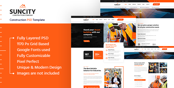 Preview image for Suncity – Construction PSD Template