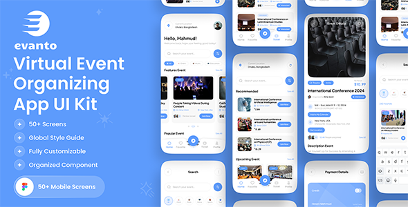 Evanto - Virtual Event Organizing App UI Kit For Figma product preview