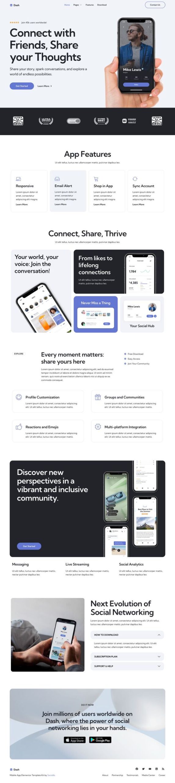 Dash - Mobile App & Startup Showcase Elementor Template Kit