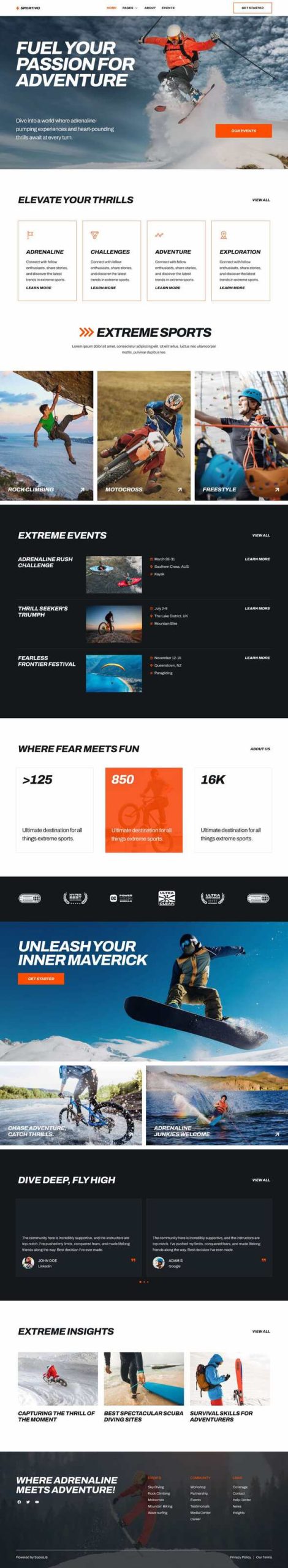 Sportivo - Extreme Sports Club & Community Elementor Template Kit