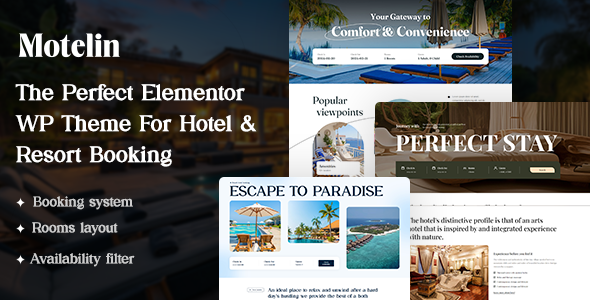 Product preview supplied for Motelin - Hotel & Resort Booking Elementor WordPress Theme